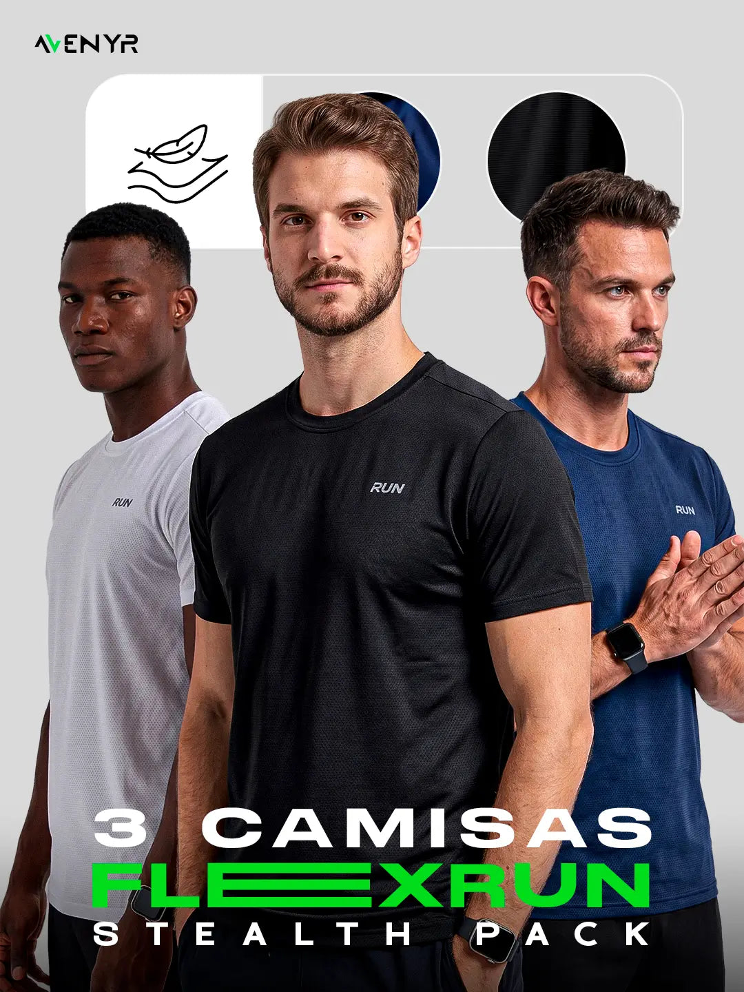 Kit 3 Camisas Sports FlexRun - Trio Pack Performance